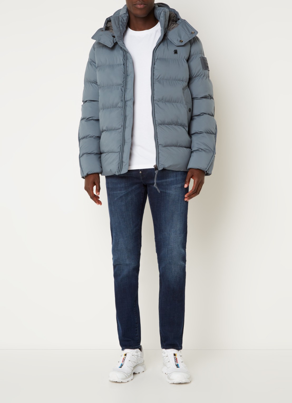 G-Star RAW Whistler gewatteerde puffer jack met afneembare capuchon - voorkant 4 staalblauw