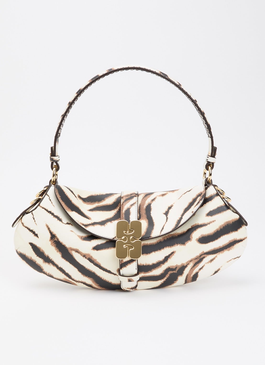 Ganni B-Kat schoudertas met zebraprint - voorkant ivoor