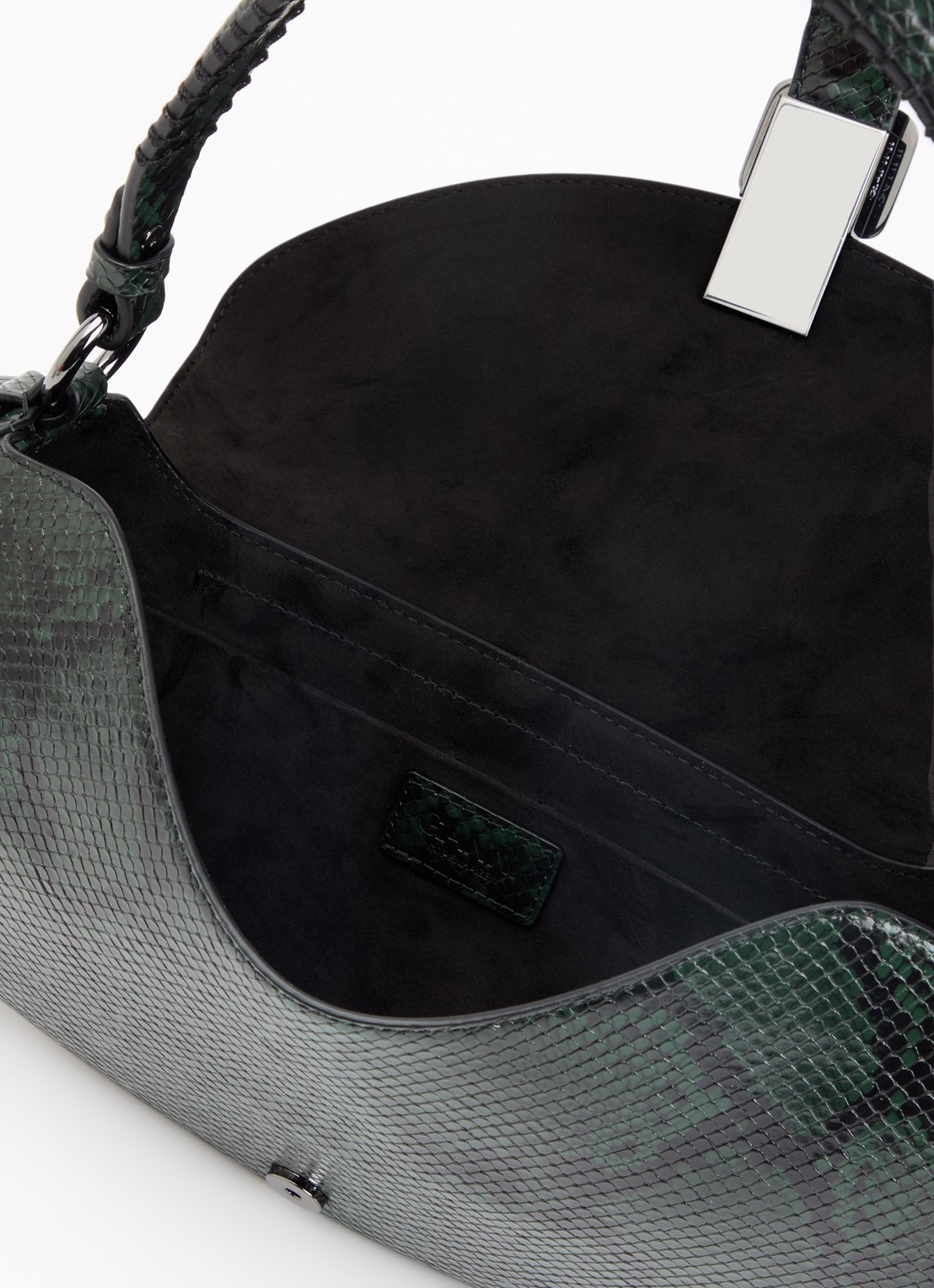 Ganni B-Kat Snake handtas van leer met slangenprint - detail 3 donkerbruin