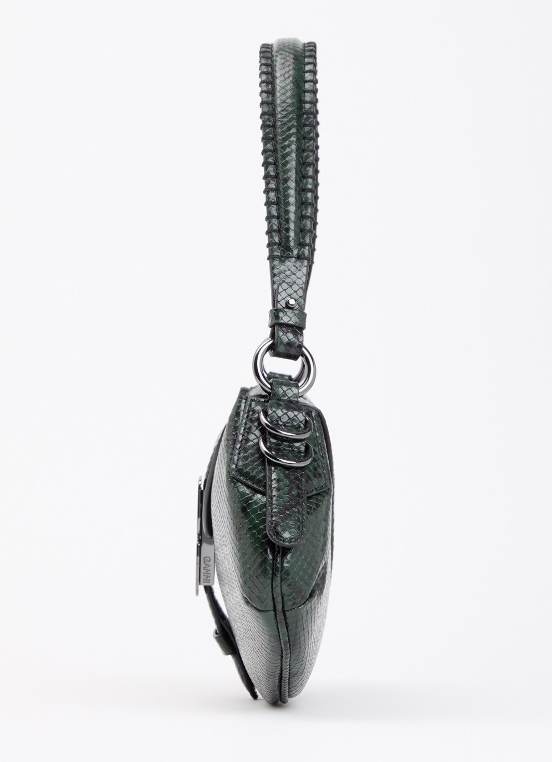 Ganni B-Kat Snake handtas van leer met slangenprint - detail 4 donkerbruin