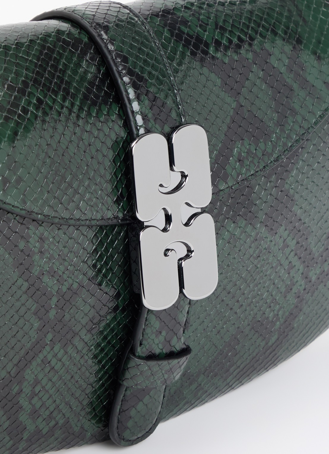 Ganni B-Kat Snake handtas van leer met slangenprint - detail 5 donkerbruin