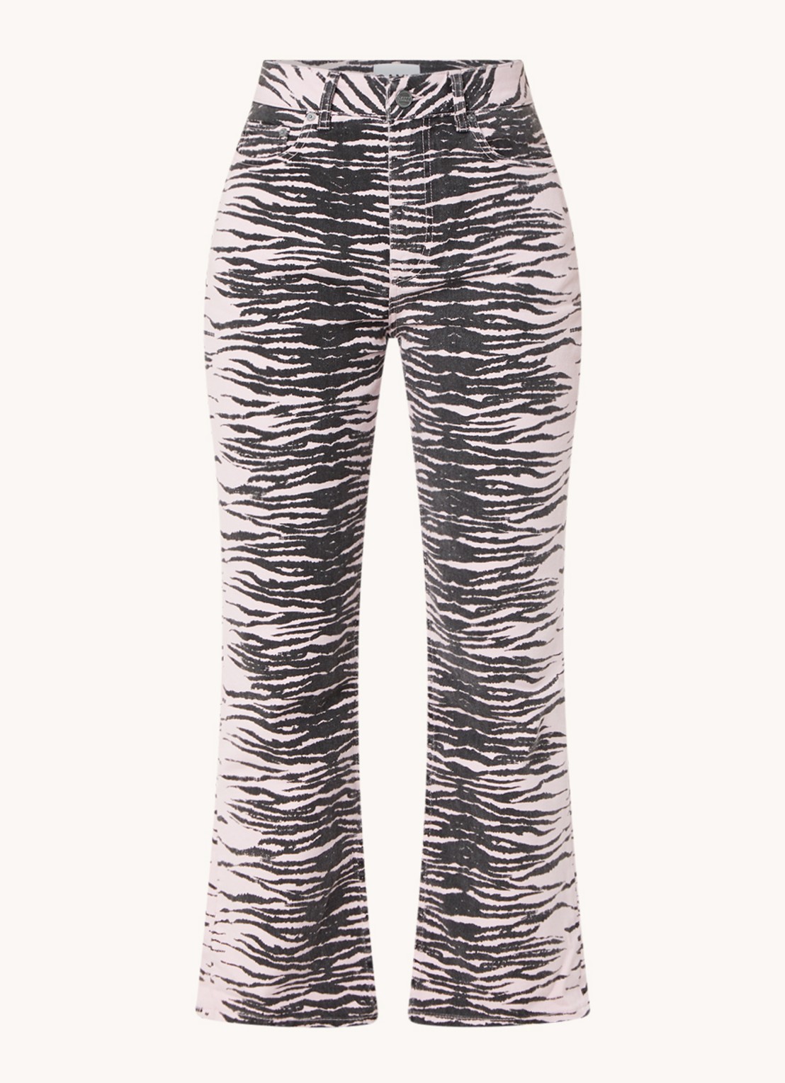 Ganni Betzy high waist bootcut cropped jeans met zebraprint  - voorkant lichtroze