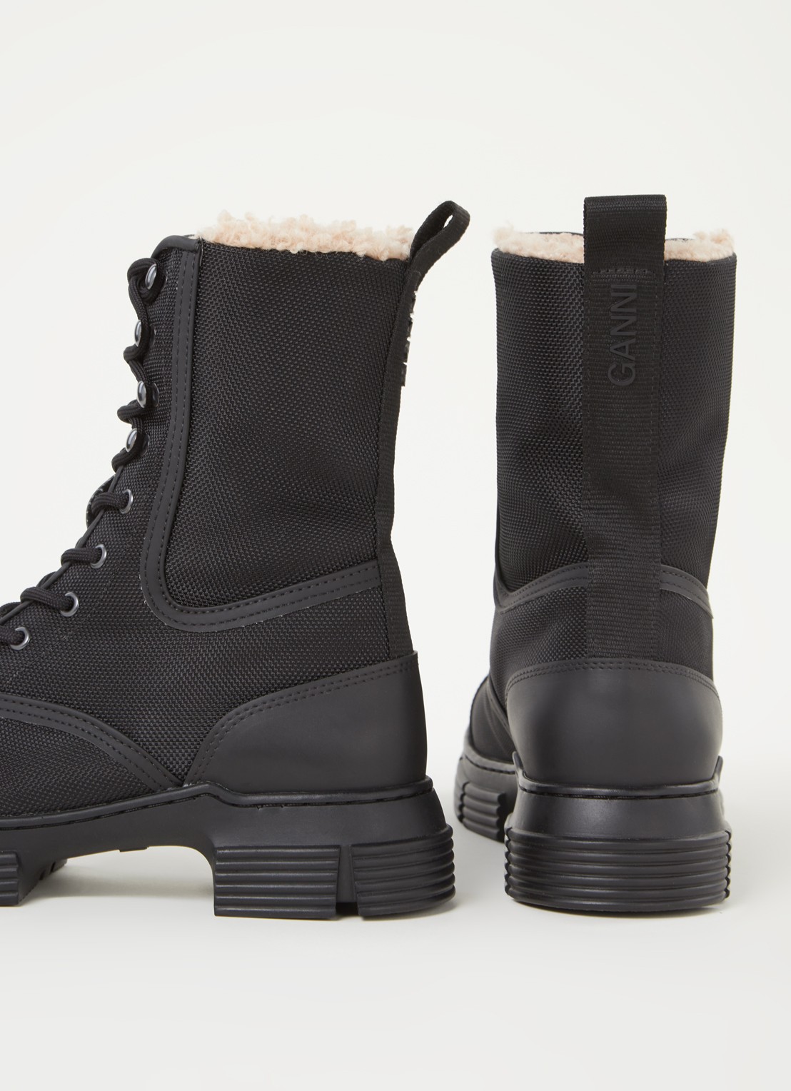 Ganni Bikerboot met voering van imitatiebont - detail 2 zwart