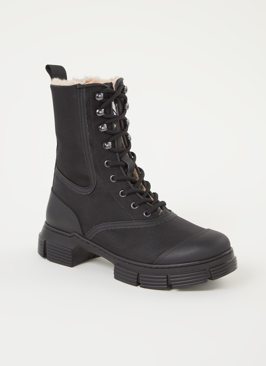 Ganni Bikerboot met voering van imitatiebont - voorkant 4 zwart