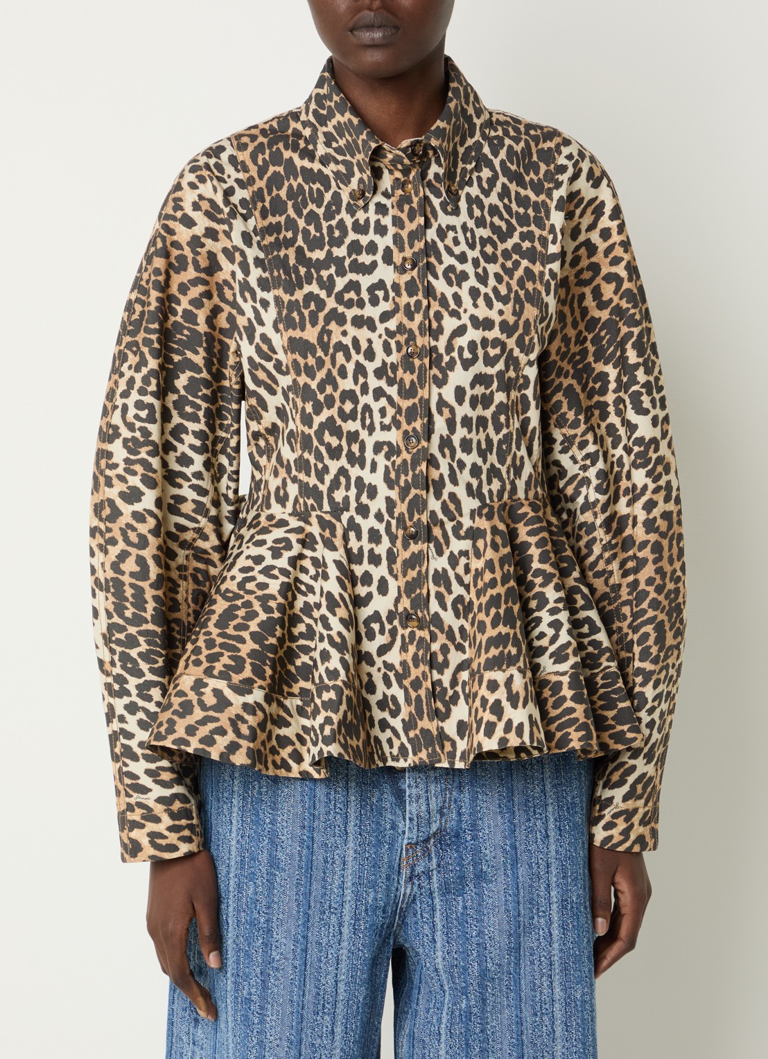 Ganni Blouse met panterprint - detail beige