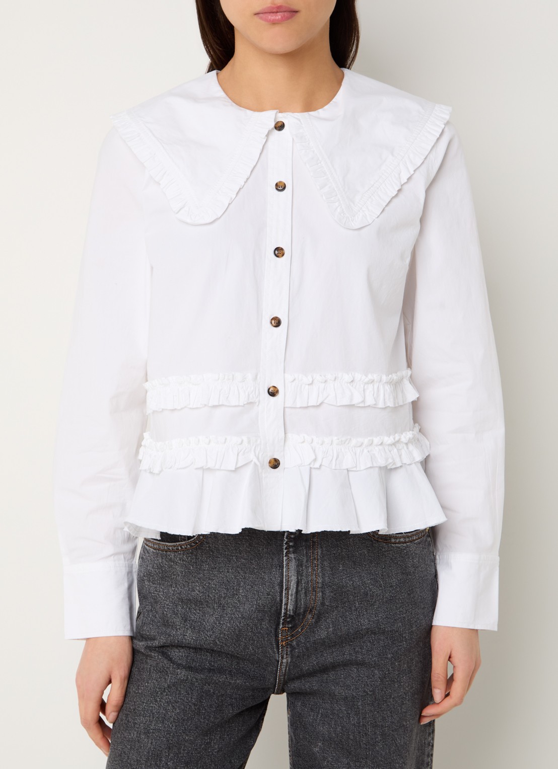 Ganni Blouse met ruches - detail 4 wit