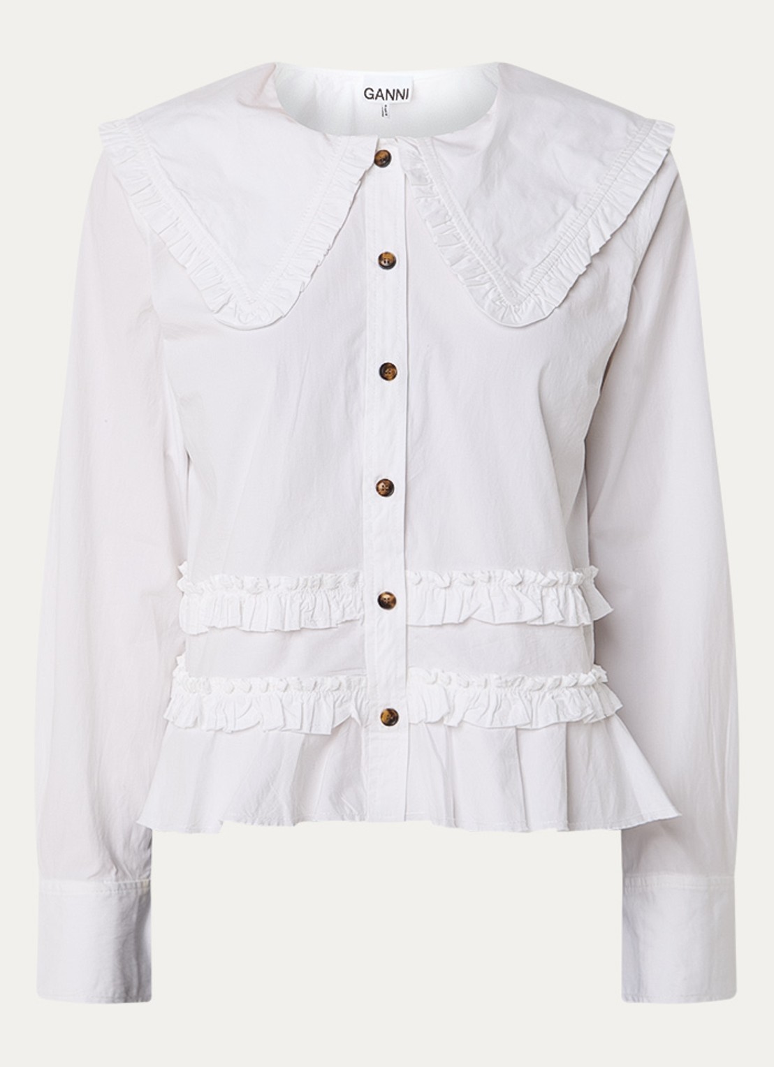 Ganni Blouse met ruches - voorkant 2 wit