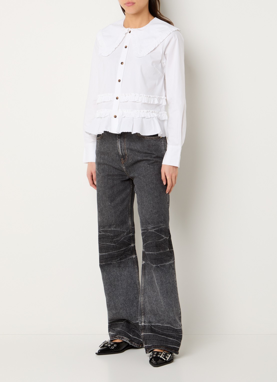 Ganni Blouse met ruches - voorkant 3 wit