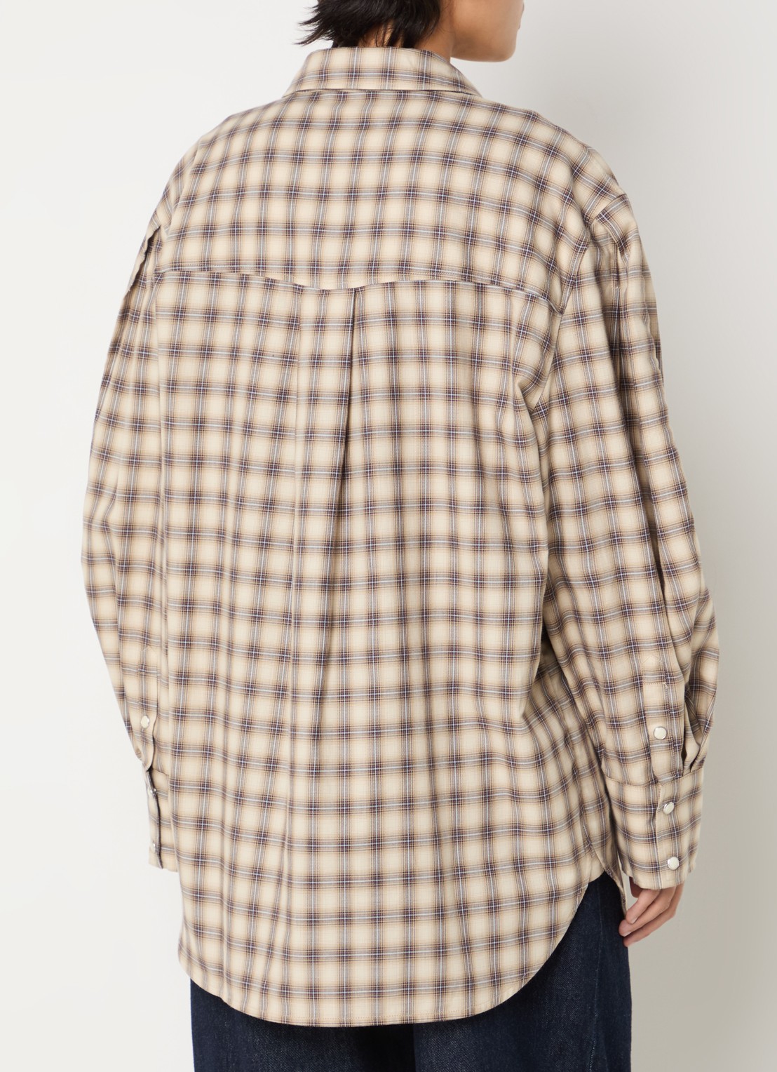 Ganni Blouse met ruitdessin en borstzak - achterkant beige