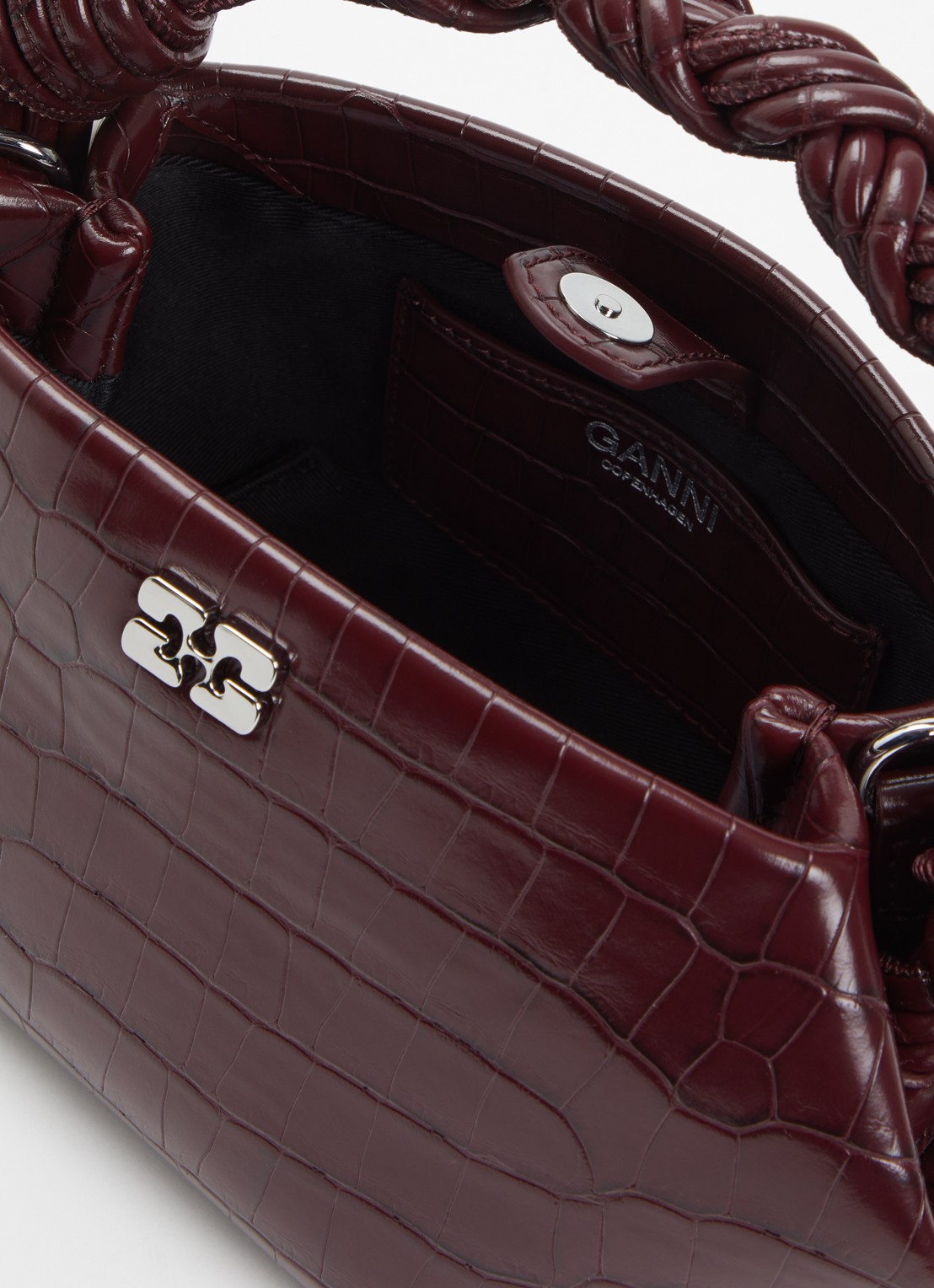 Ganni Bou Mini handtas met crocostructuur en afneembare schouderriem - detail 2 bordeauxrood