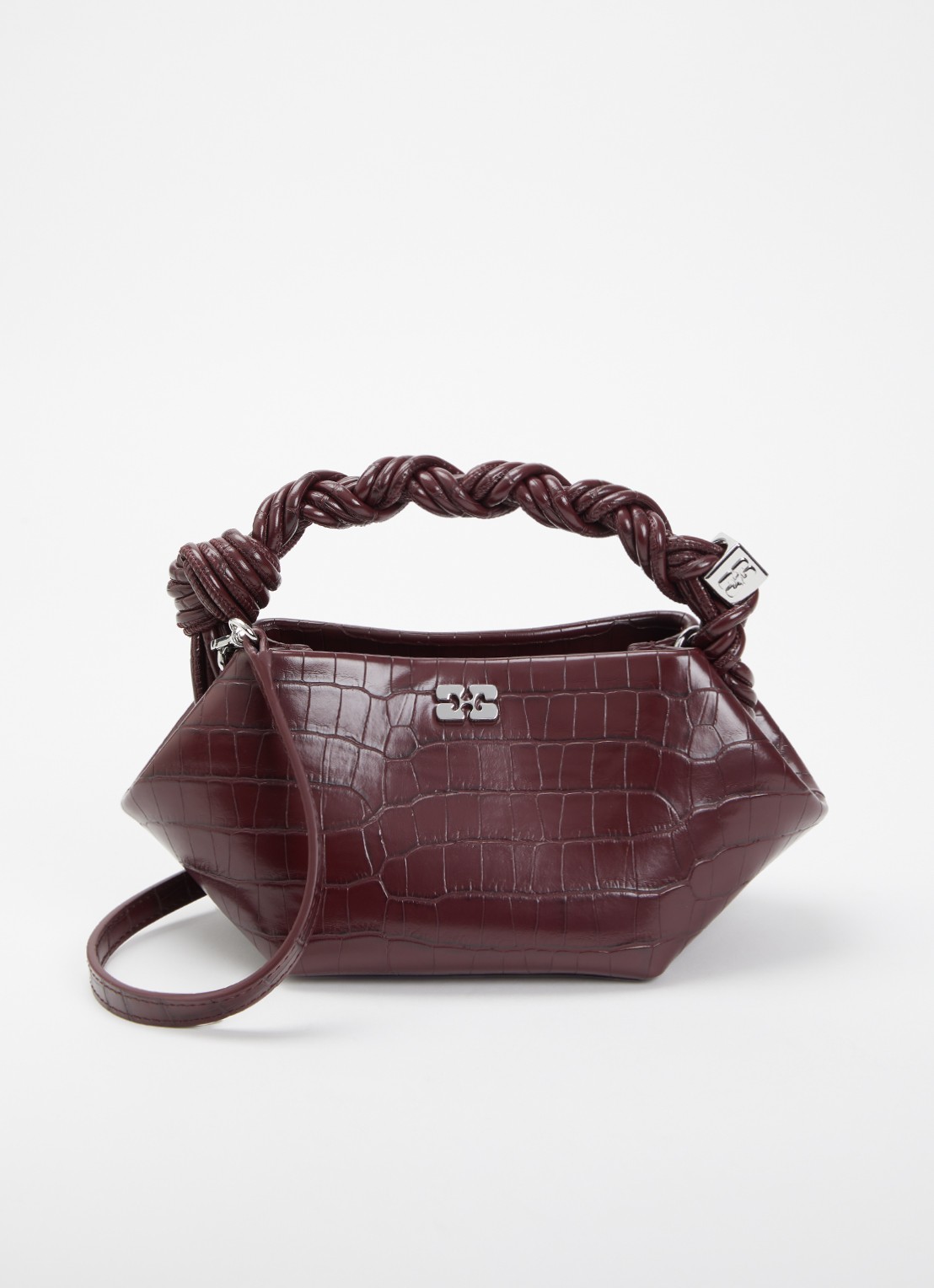 Ganni Bou Mini handtas met crocostructuur en afneembare schouderriem - voorkant 6 bordeauxrood