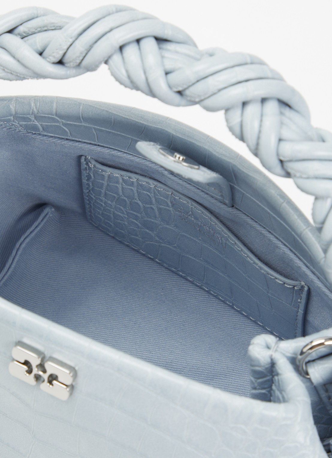 Ganni Bou Mini handtas met crocostructuur en afneembare schouderriem - detail 2 lichtblauw