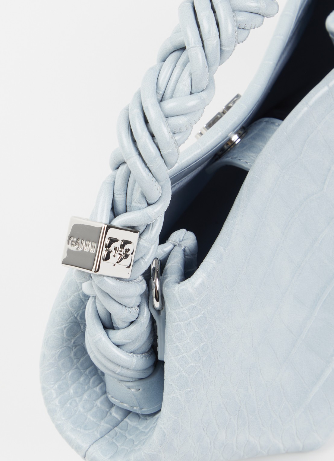 Ganni Bou Mini handtas met crocostructuur en afneembare schouderriem - detail 4 lichtblauw