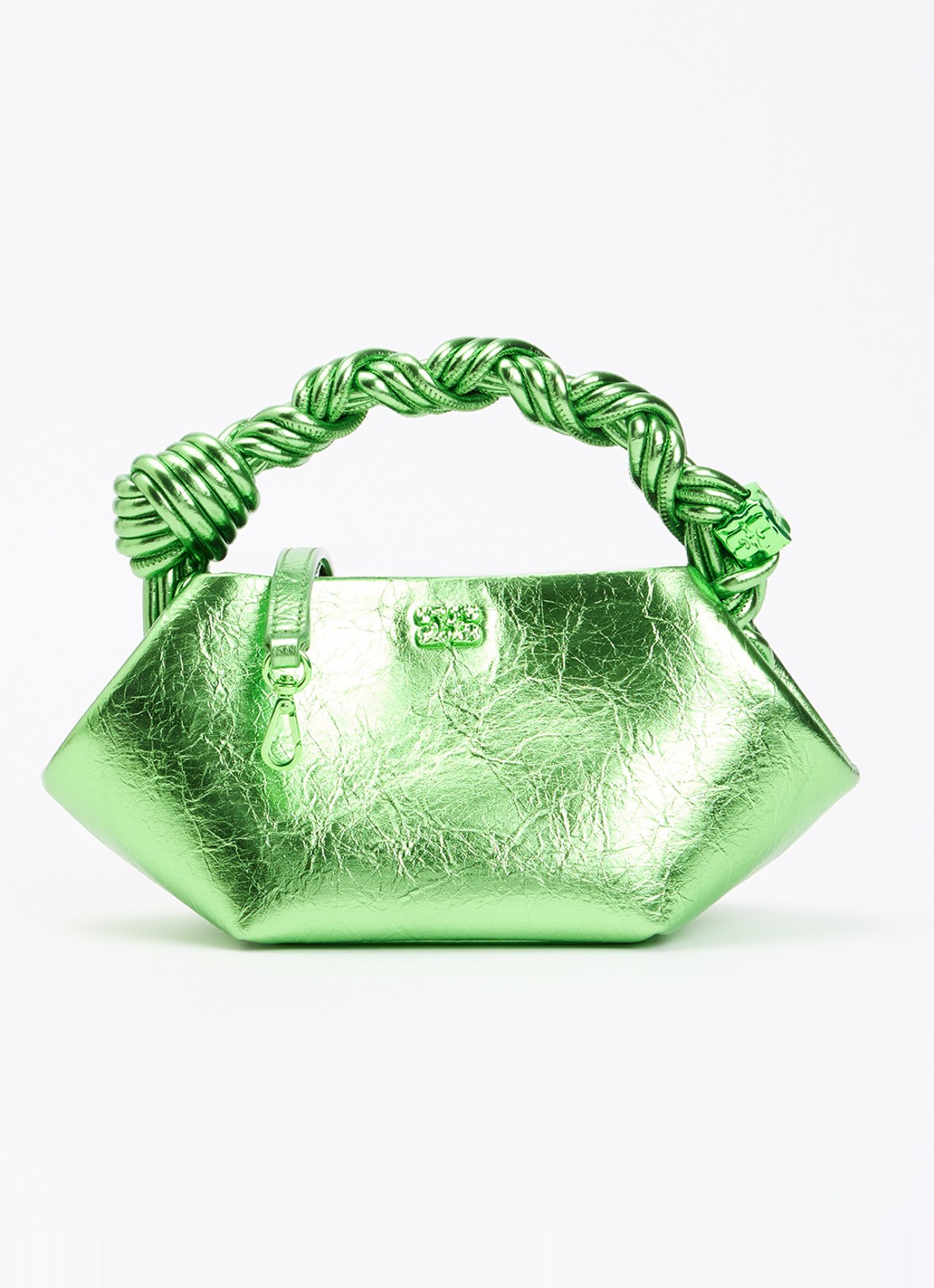 Ganni Bou Mini handtas met metallic finish en afneembare schouderriem - voorkant 6 groen