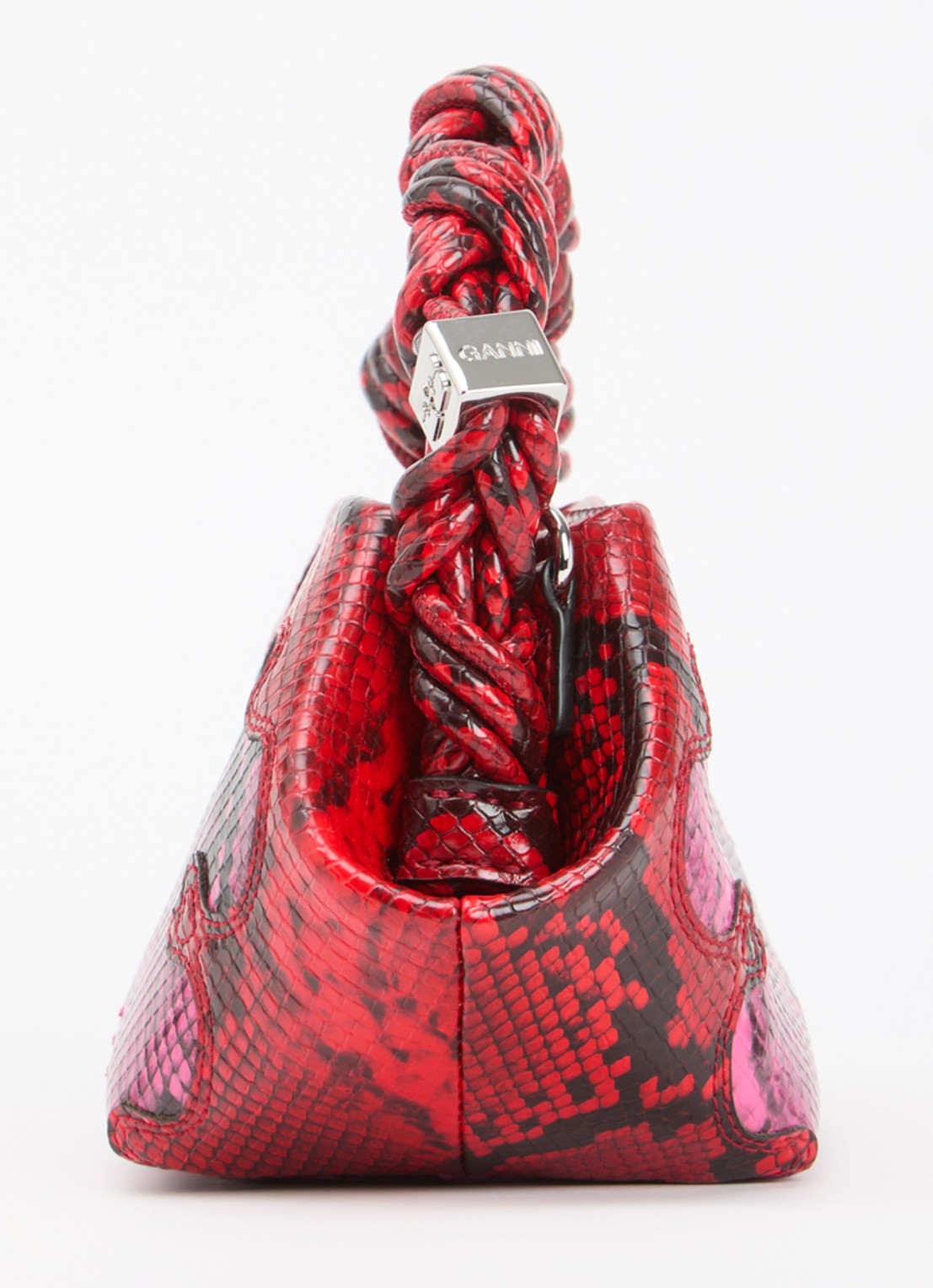 Ganni Bou Mini handtas met slangenprint en afneembare schouderriem - detail 3 fuchsia