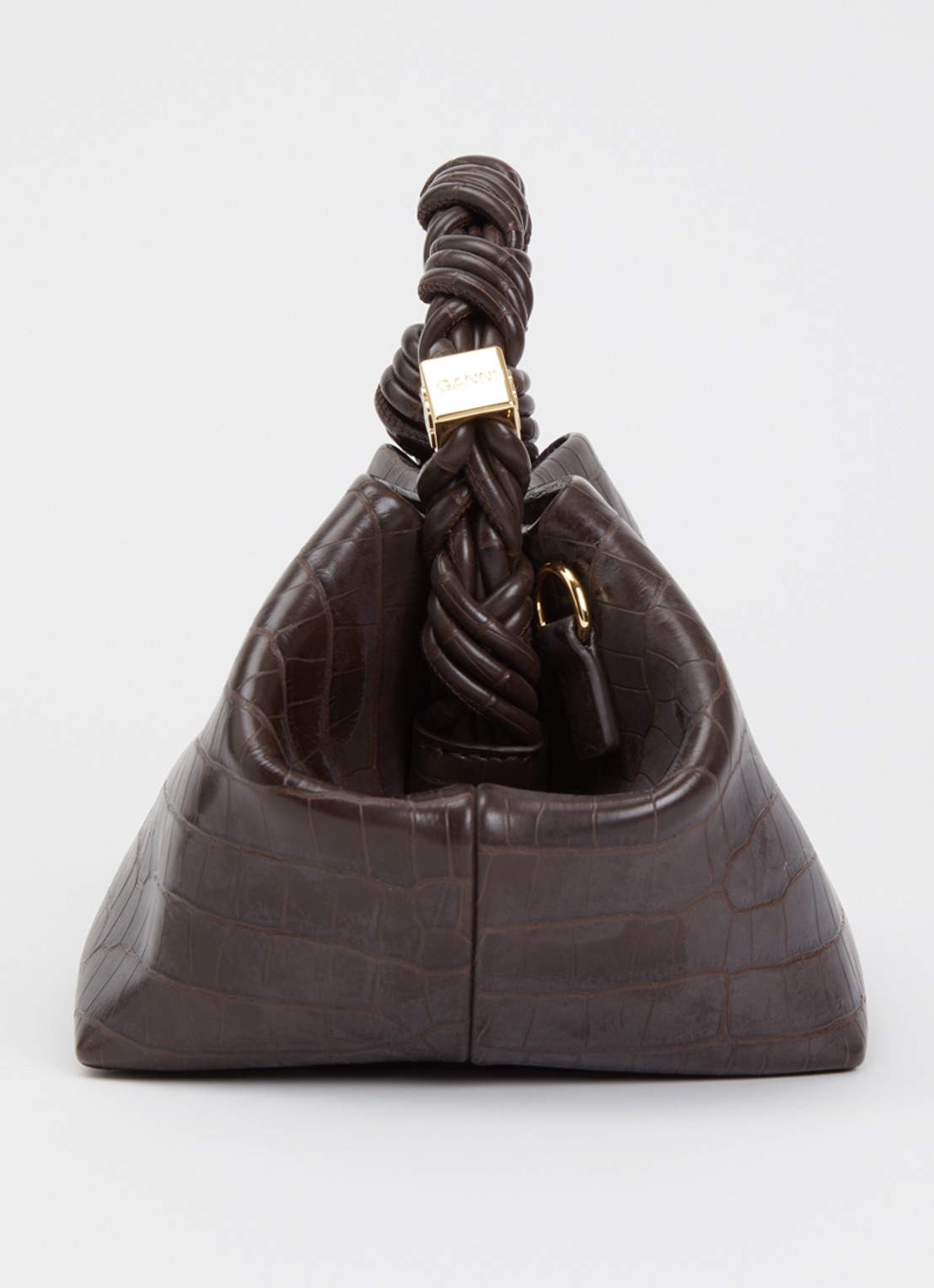 Ganni Bou Mini handtas van leer met crocostructuur - detail 2 donkerbruin