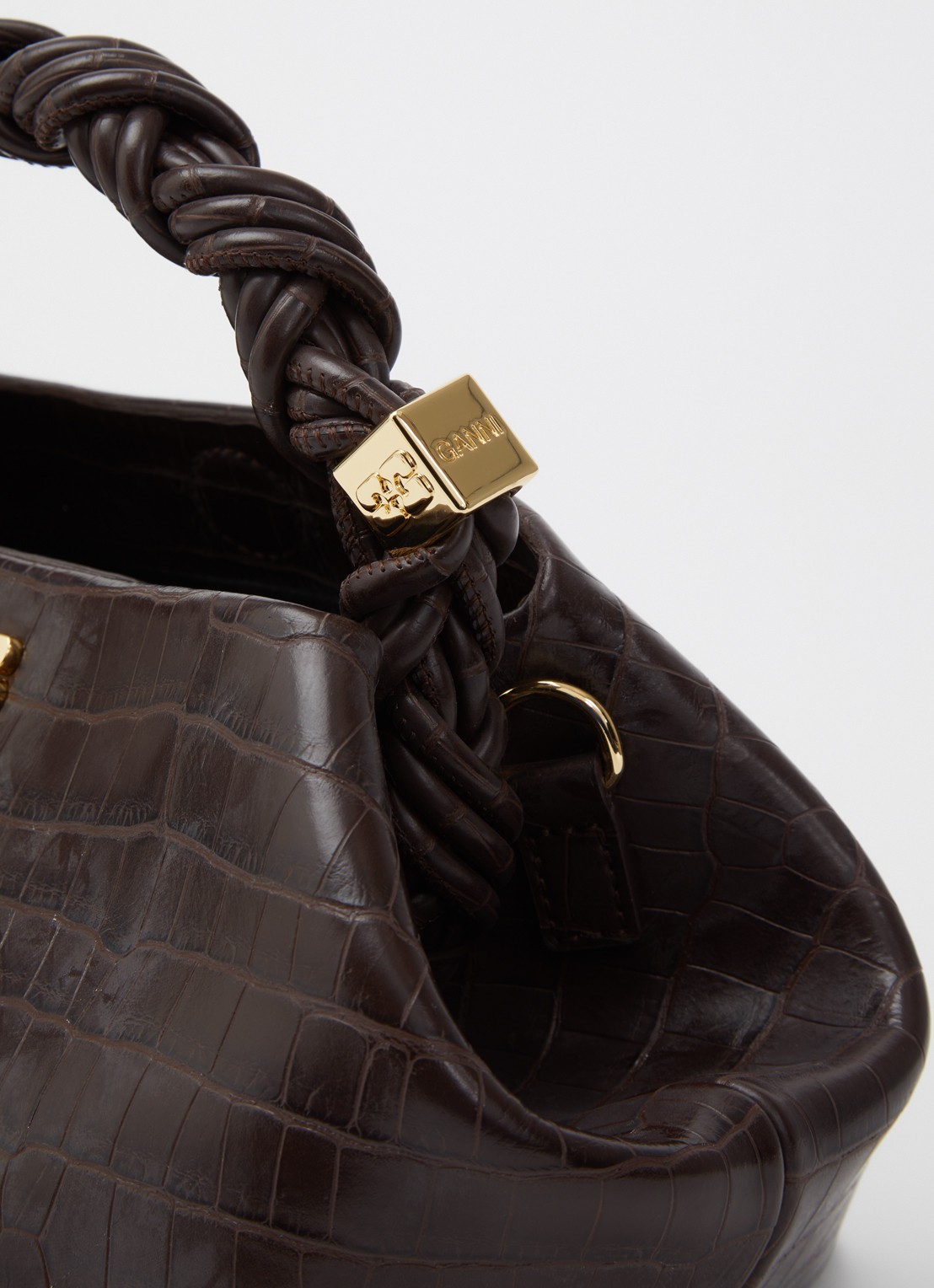 Ganni Bou Mini handtas van leer met crocostructuur - detail 3 donkerbruin