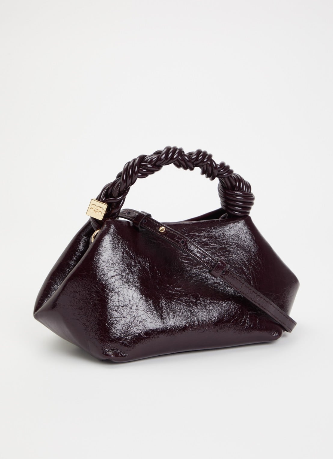 Ganni Bou Small handtas met afneembare schouderriem - achterkant aubergine