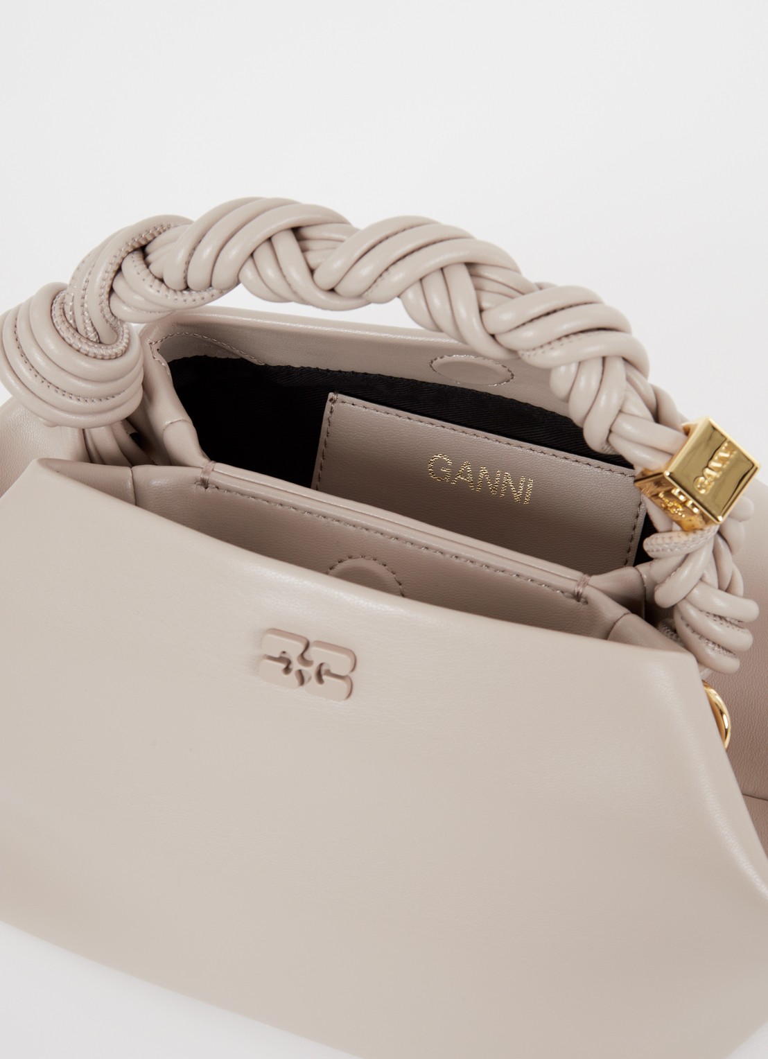 Ganni Bou Small handtas van leer met afneembare schouderriem - detail 2 donkerbeige