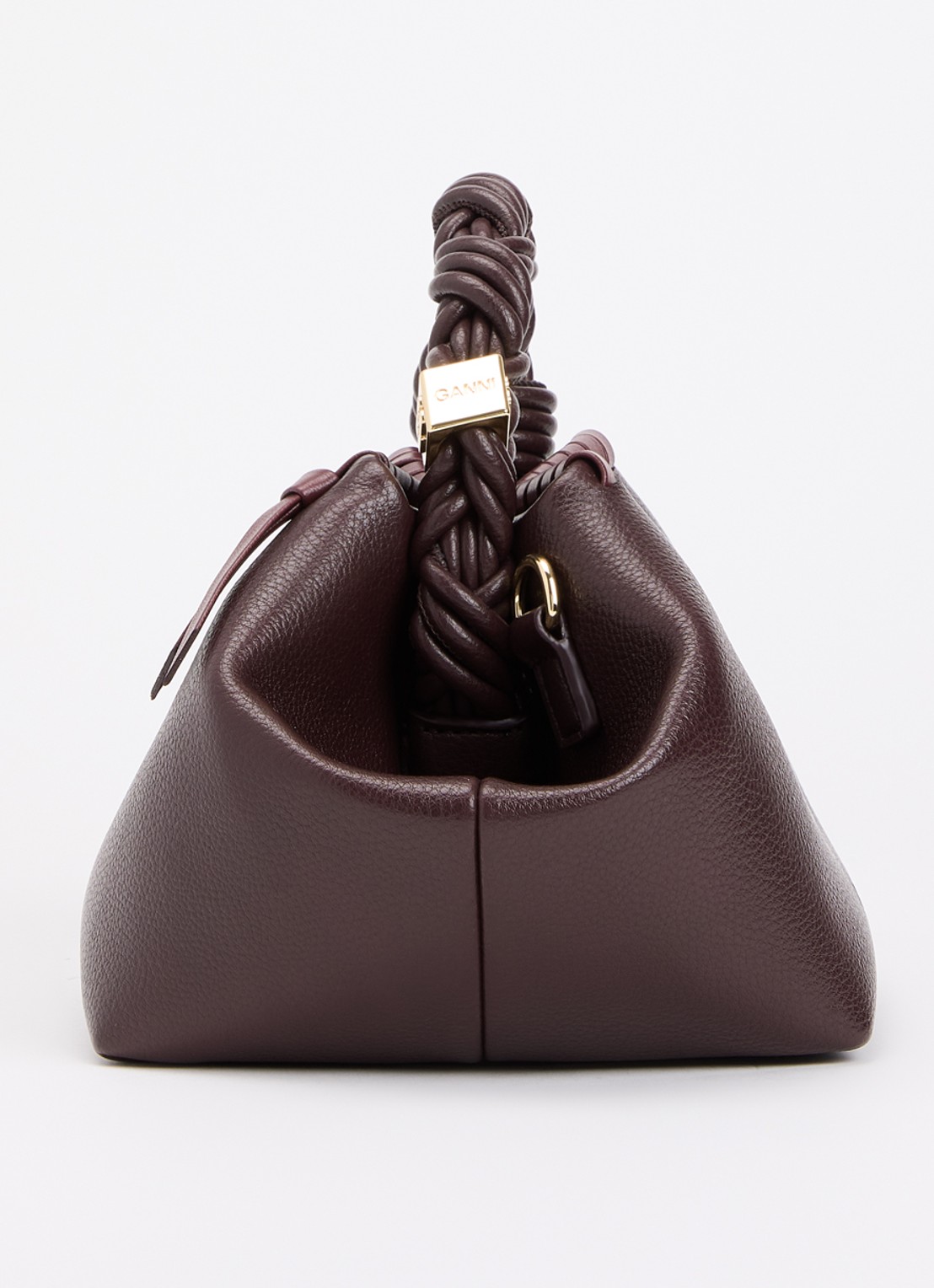 Ganni Bou Small handtas van leer met gevlochten details en afneembare schouderriem - detail 3 bordeauxrood