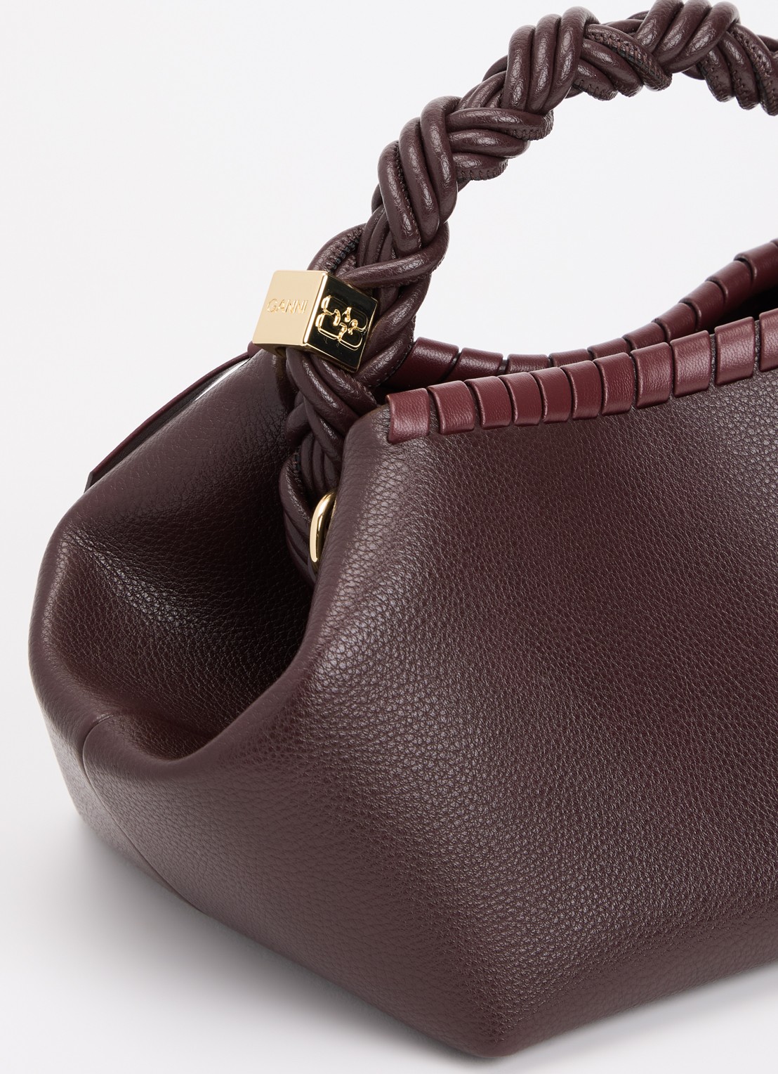 Ganni Bou Small handtas van leer met gevlochten details en afneembare schouderriem - detail 4 bordeauxrood