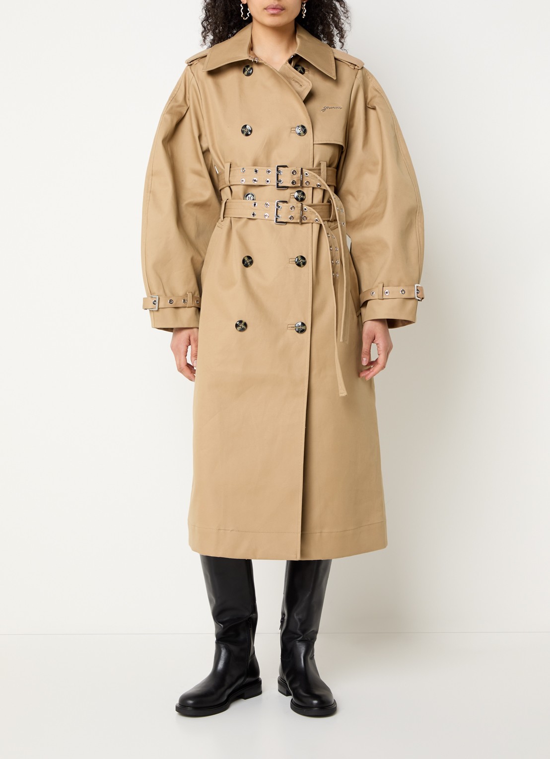 Ganni Double-breasted trenchcoat met steekzakken - detail 4 camel