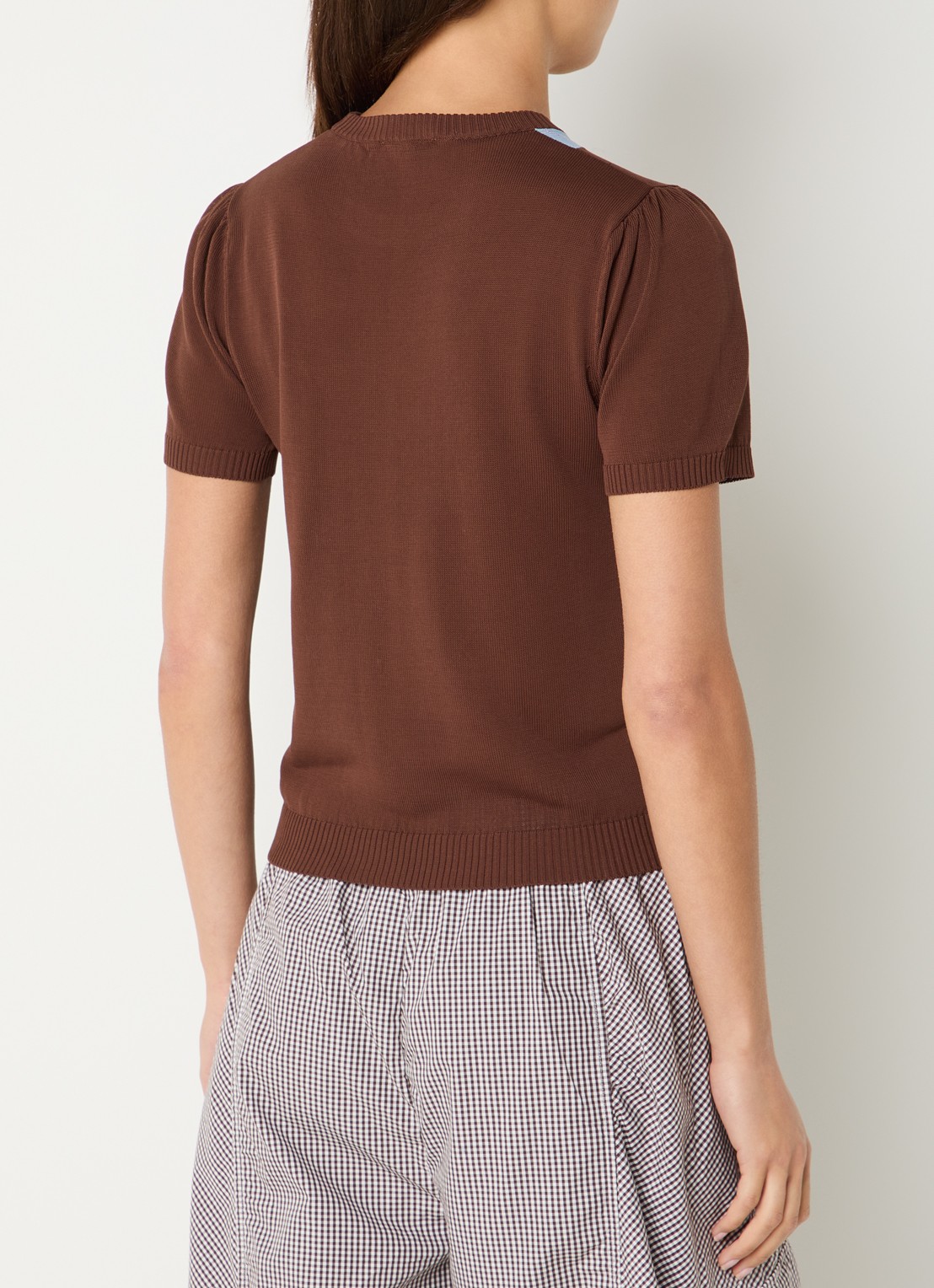Ganni Fijngebreid T-shirt met ingebreid patroon - achterkant bruin