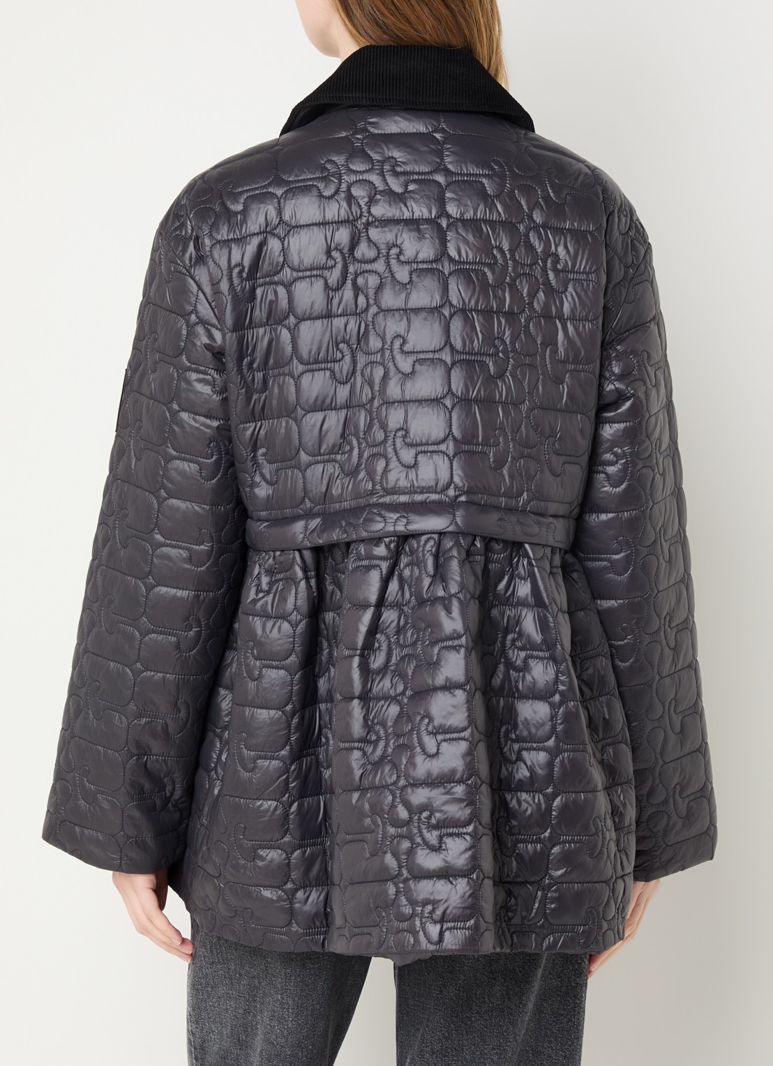 Ganni Gewatteerd jack met quilt patroon en details van corduroy - achterkant 4 antraciet