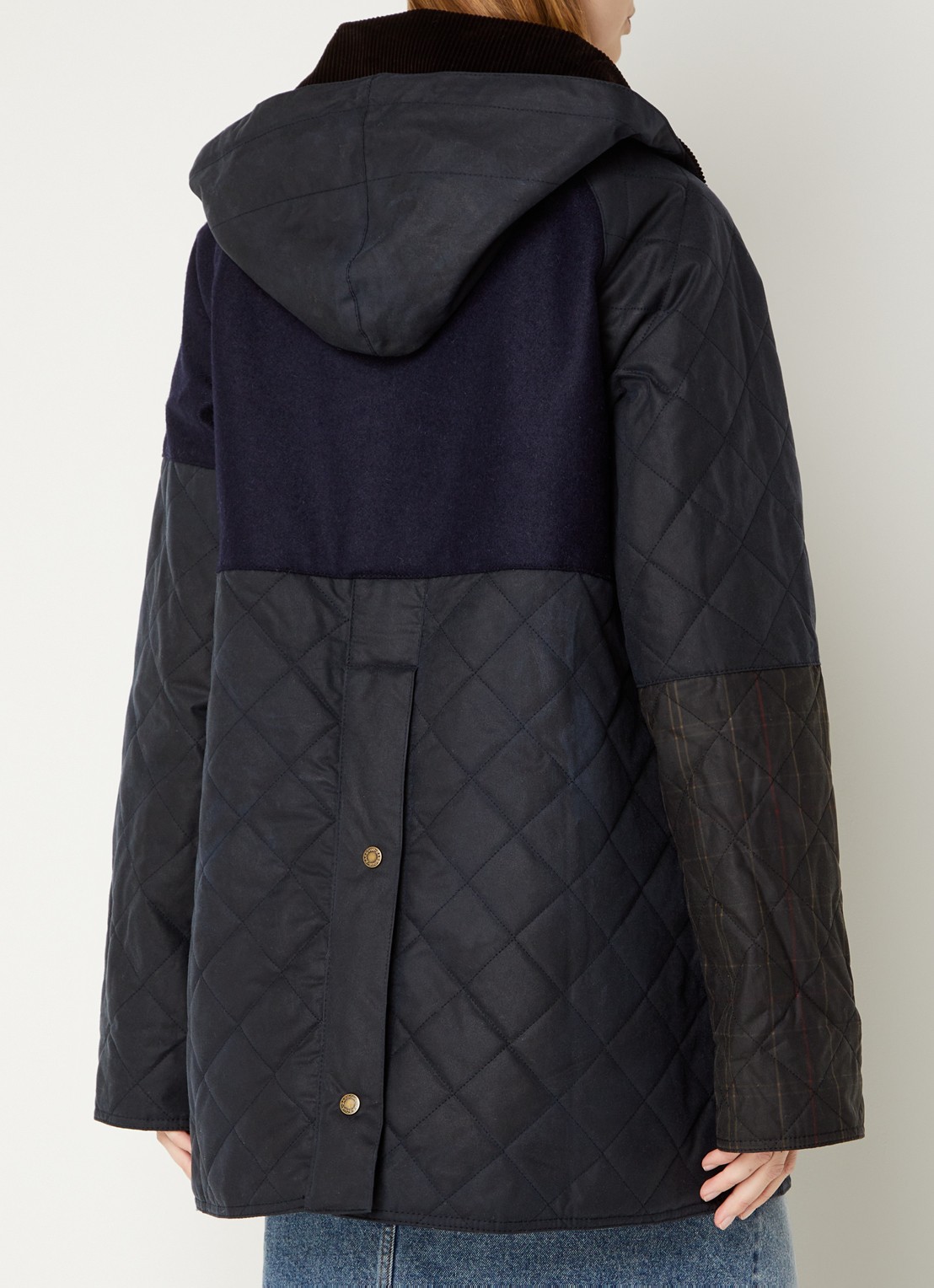 Ganni Gewatteerde jas met inzet van wol en quilt patroon - achterkant blauw