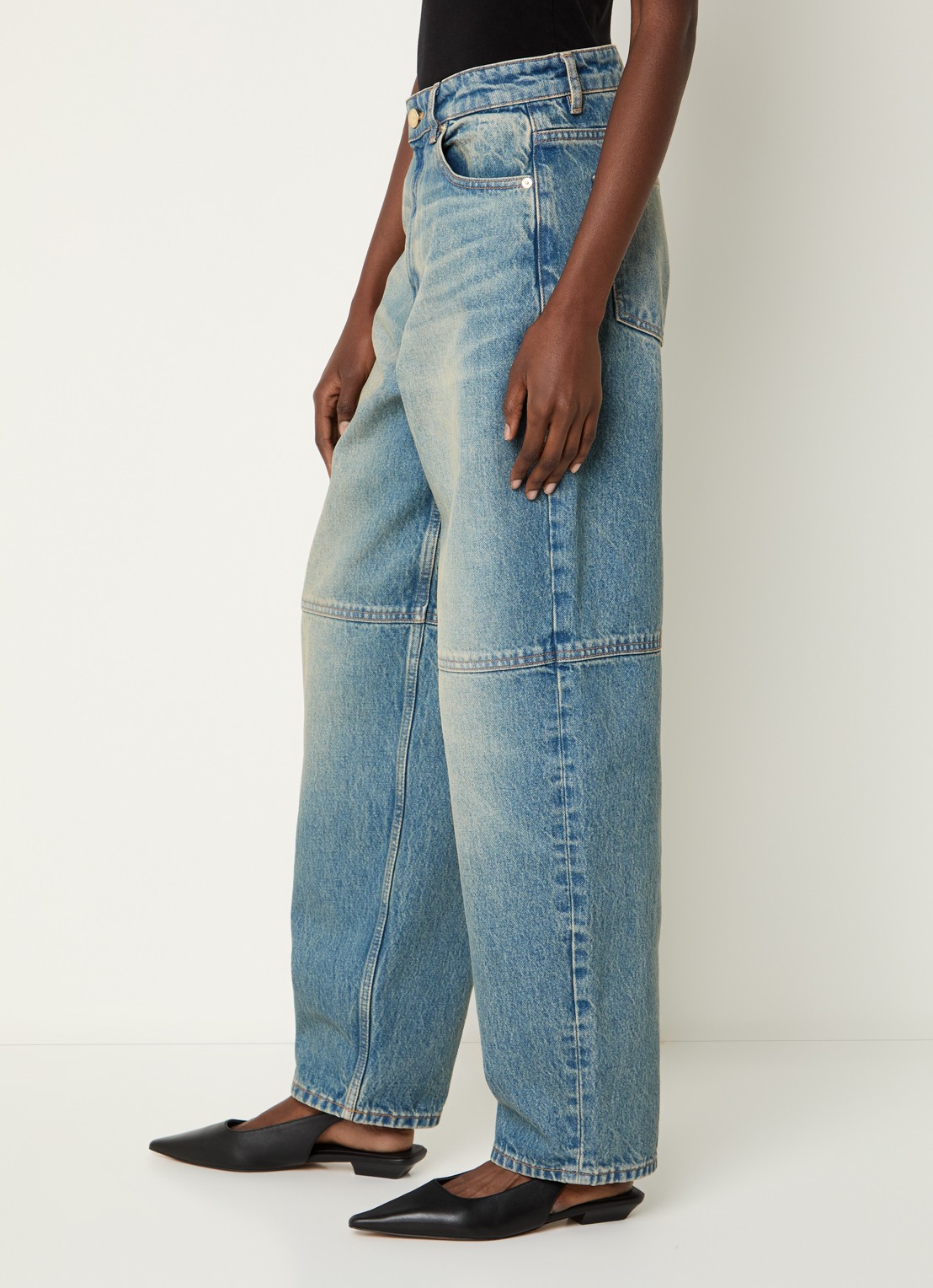 Ganni High waist balloon fit jeans met medium wassing - detail 2 indigo