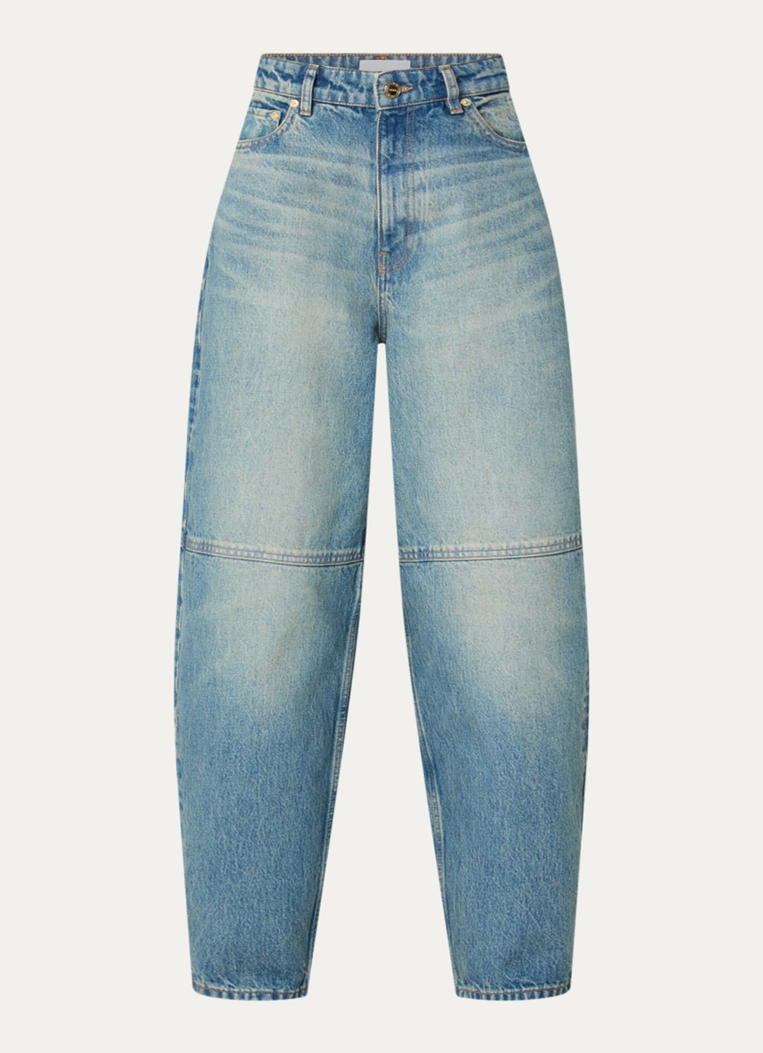 Ganni High waist balloon fit jeans met medium wassing - voorkant 3 indigo