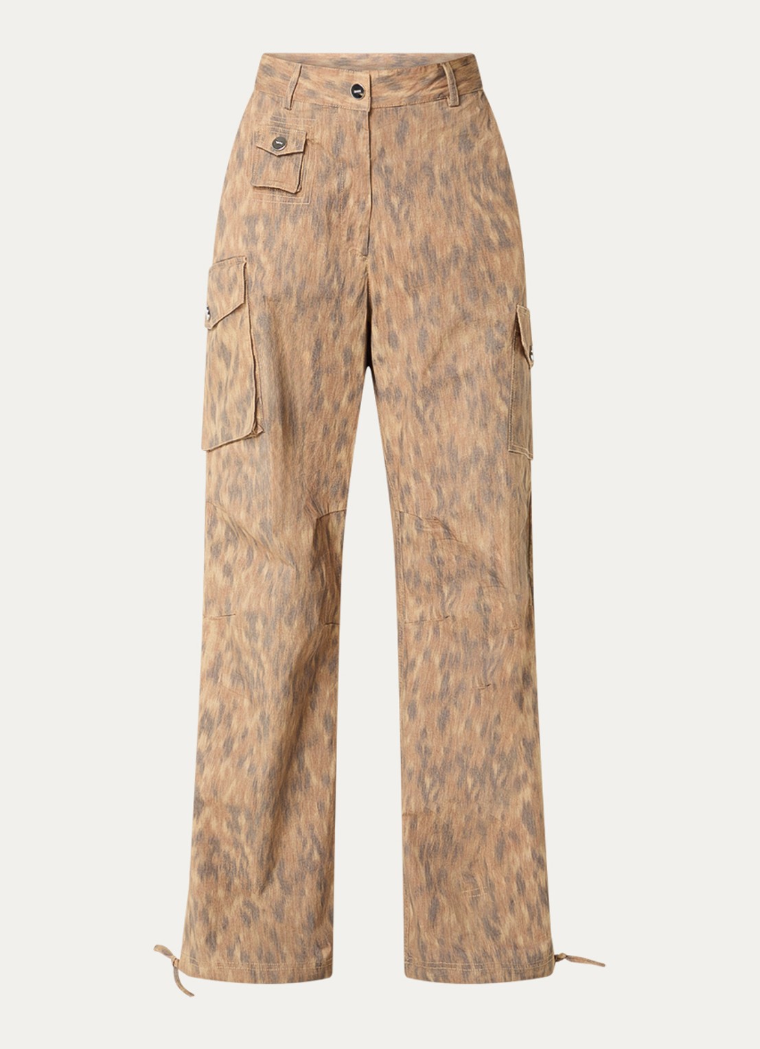 Ganni High waist loose fit cargobroek met steekzakken - voorkant camel