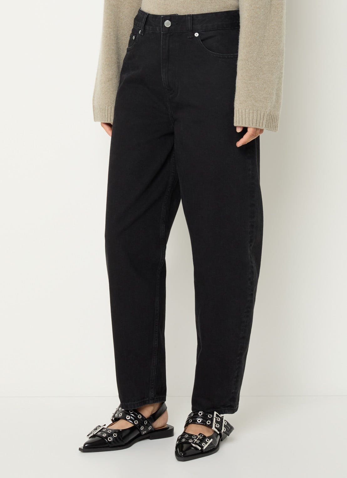 Ganni High waist loose fit jeans met steekzakken - detail 2 zwart