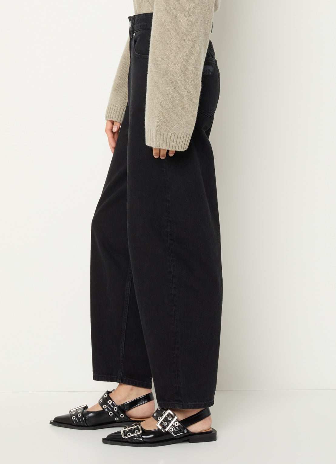 Ganni High waist loose fit jeans met steekzakken - detail 3 zwart