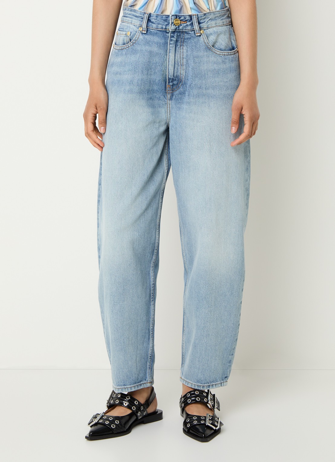 Ganni High waist loose fit jeans met steekzakken - detail 4 indigo