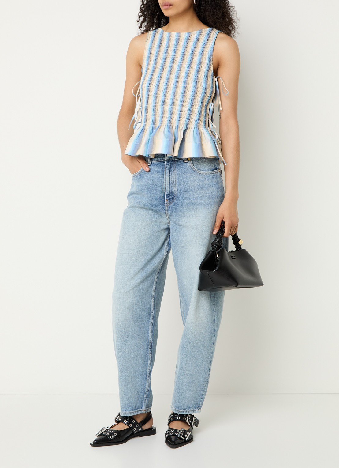 Ganni High waist loose fit jeans met steekzakken - voorkant 3 indigo