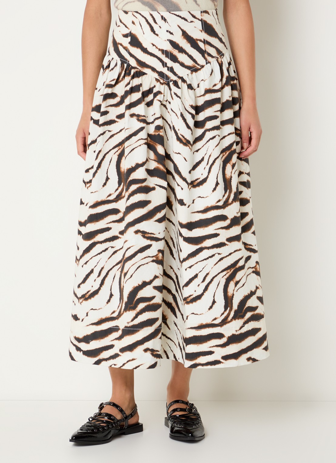 Ganni High waist midi rok met print - detail 4 gebroken wit