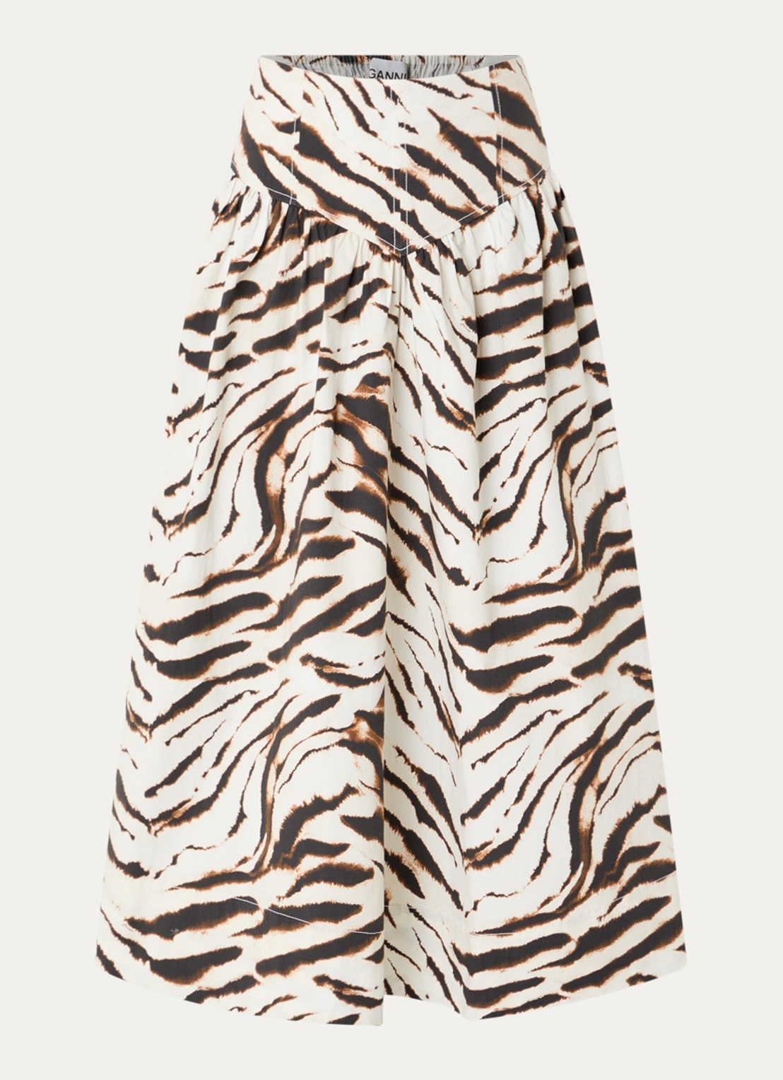 Ganni High waist midi rok met print - voorkant 2 gebroken wit