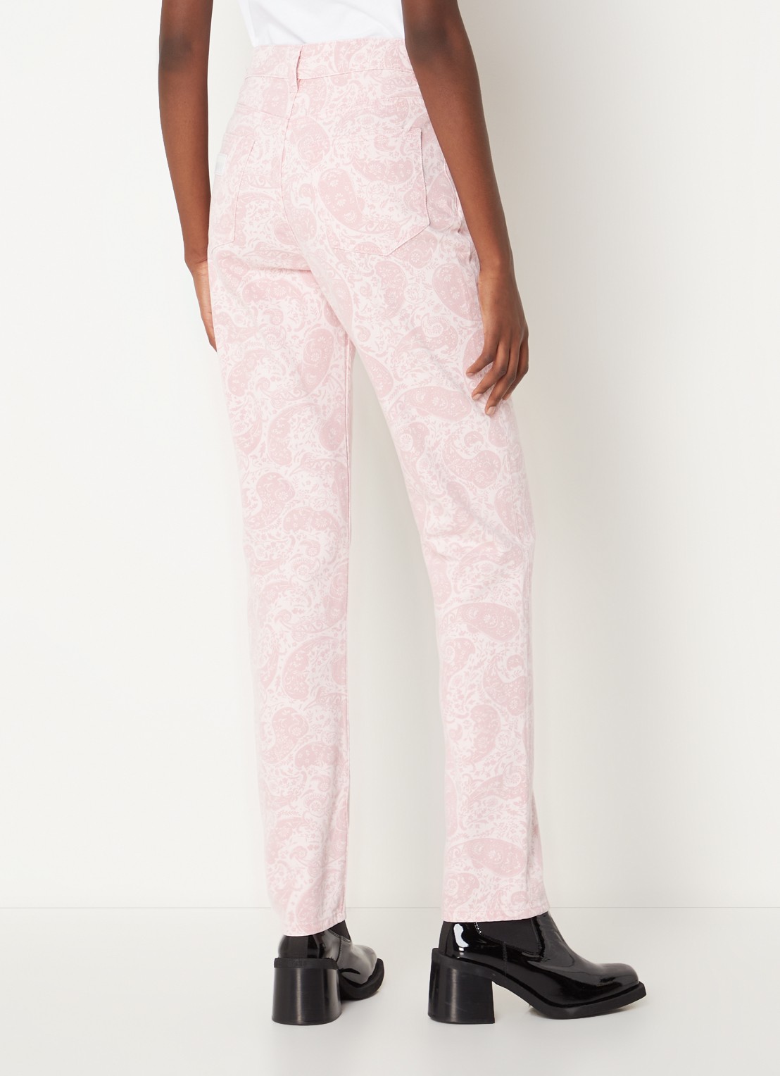 Ganni High waist straight leg jeans met paisley dessin - achterkant 5 lichtroze