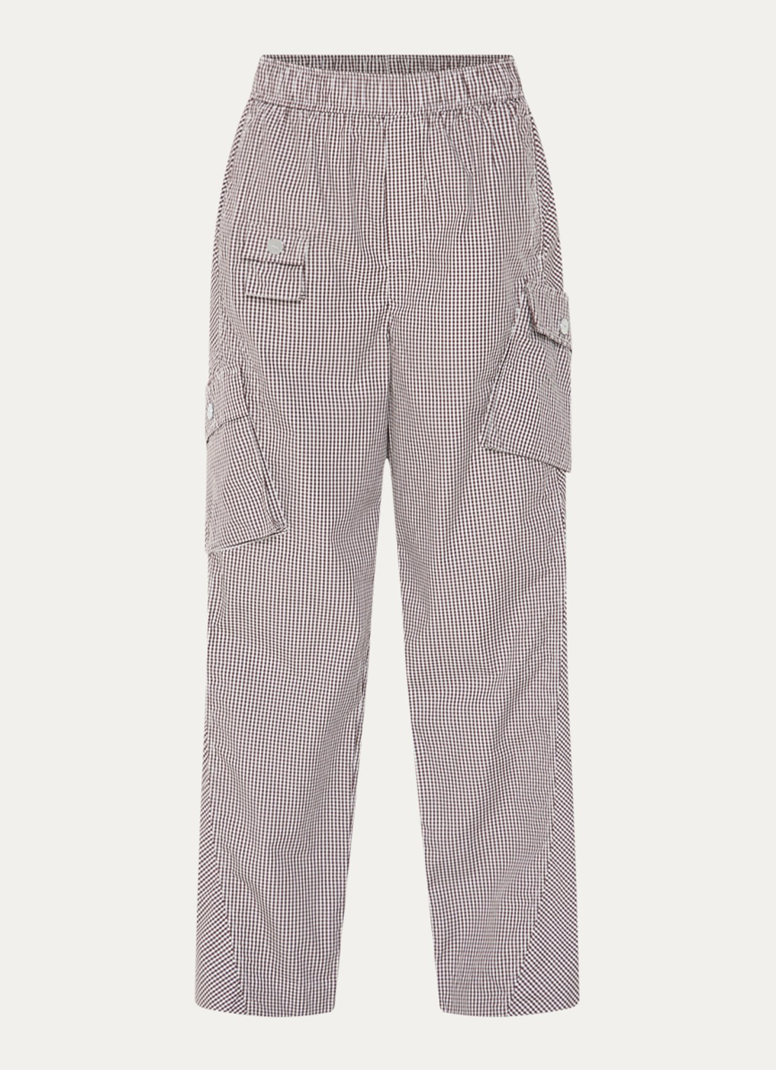 Ganni High waist wide fit cargobroek met ruitdessin - voorkant 3 bruin
