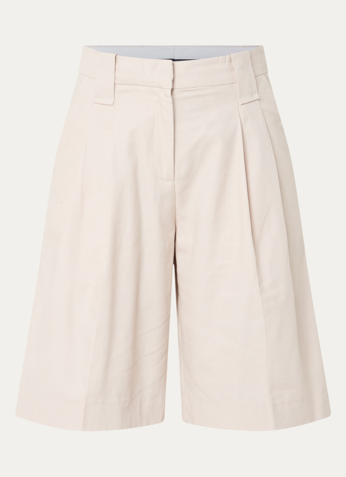 Ganni High waist wide fit korte broek van  katoen  - voorkant 3 zand