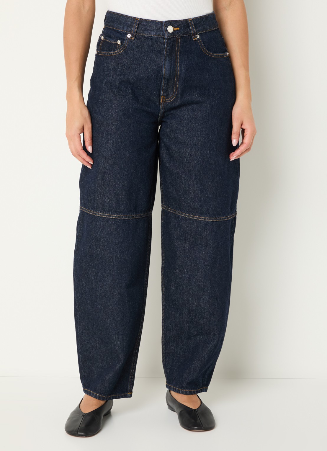 Ganni High waist wide leg jeans met donkere wassing - detail 2 indigo