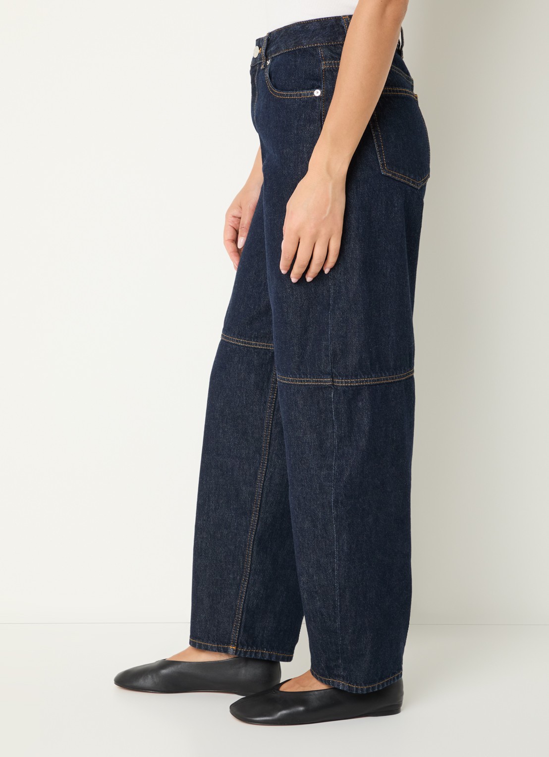 Ganni High waist wide leg jeans met donkere wassing - detail 3 indigo