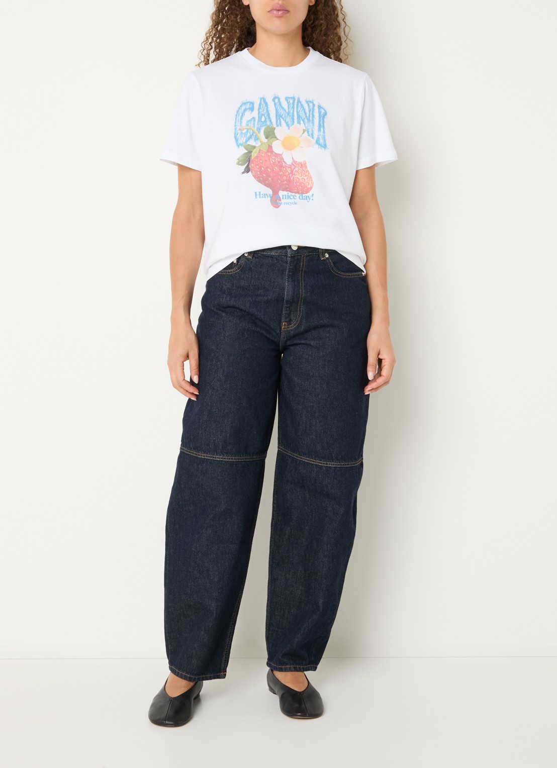Ganni High waist wide leg jeans met donkere wassing - voorkant 5 indigo