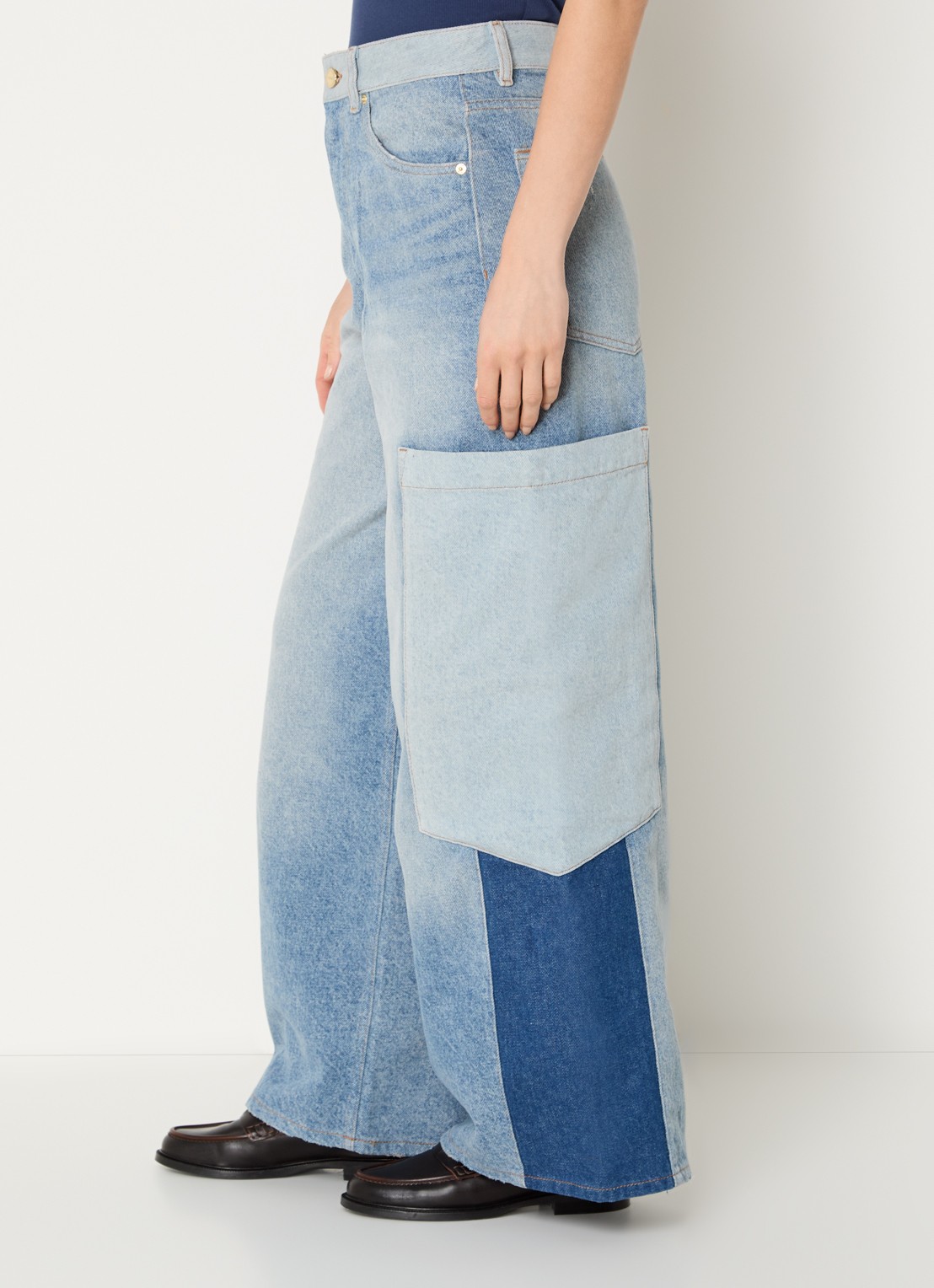 Ganni High waist wide leg jeans met opgestikte zakken - detail 2 indigo