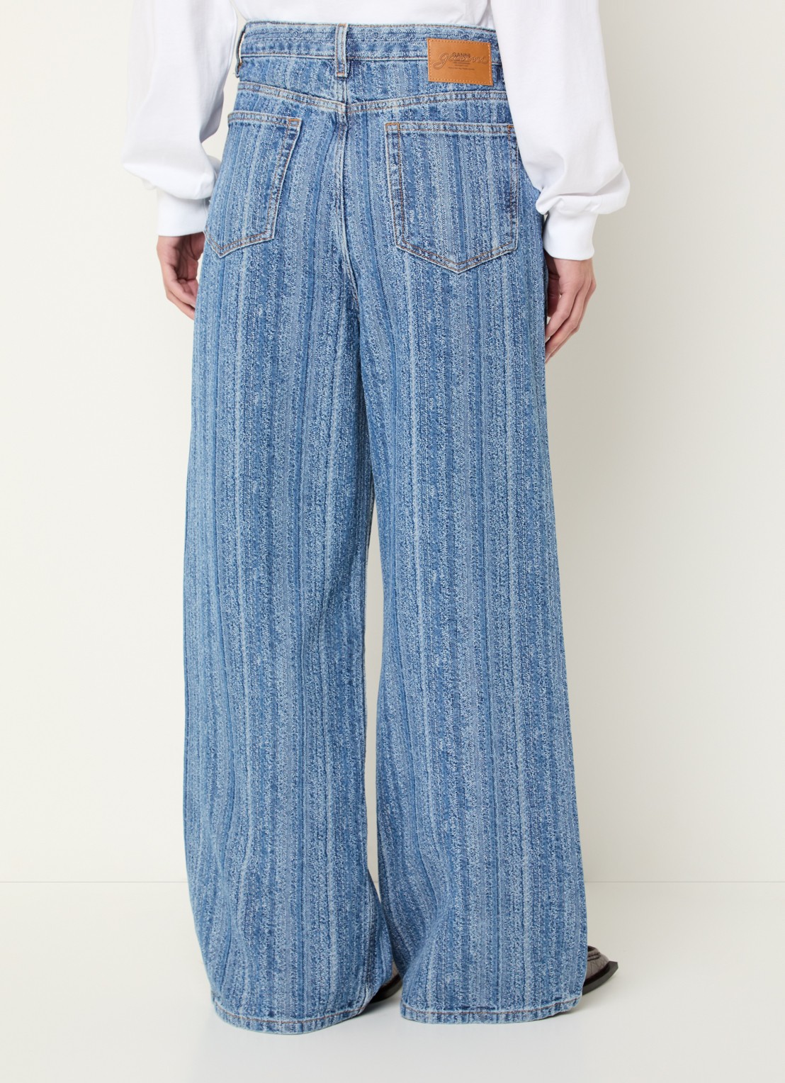 Ganni High waist wide leg jeans met streepprint - achterkant indigo