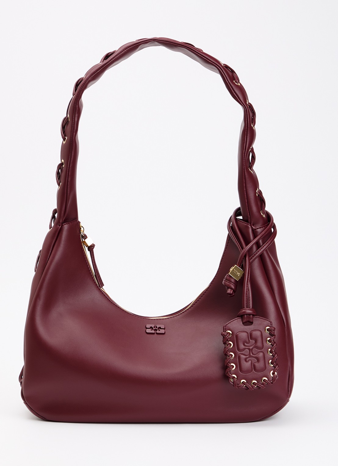 Ganni Hobo Laces Medium schoudertas met logo - voorkant 2 bordeauxrood