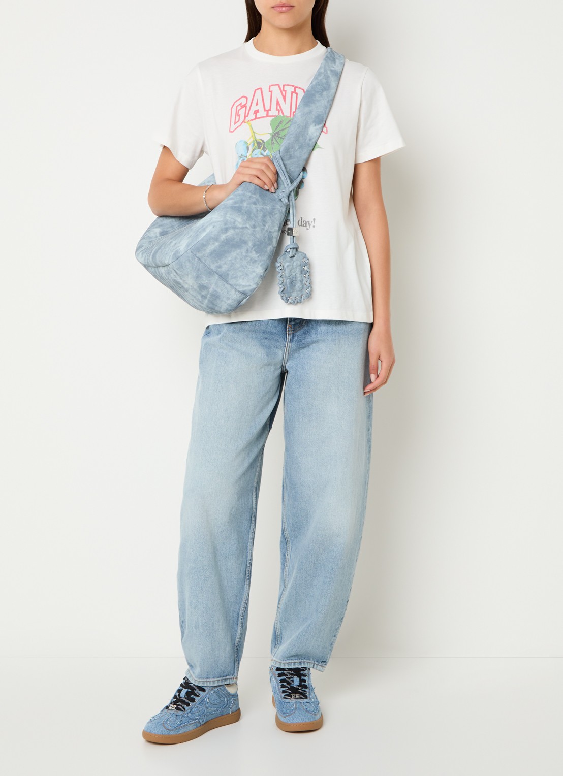 Ganni Hobo M schoudertas met tasbedel - voorkant 3 indigo