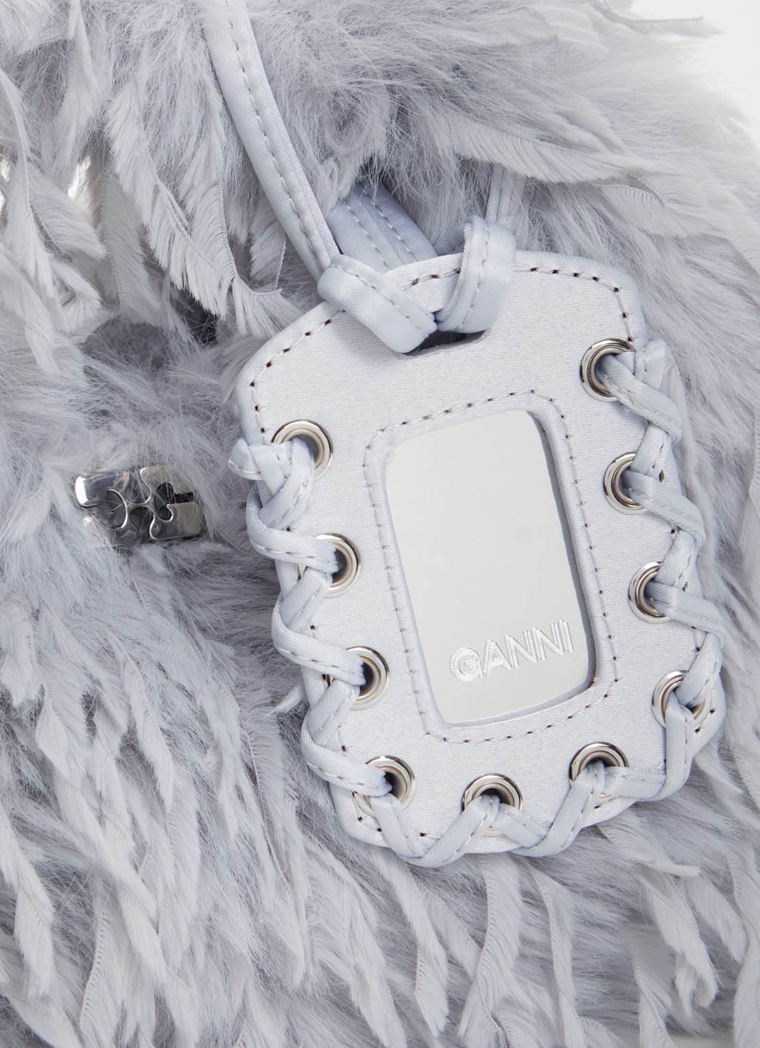 Ganni Hobo Mini Feather handtas met afneembare schouderriem - detail 3 grijs