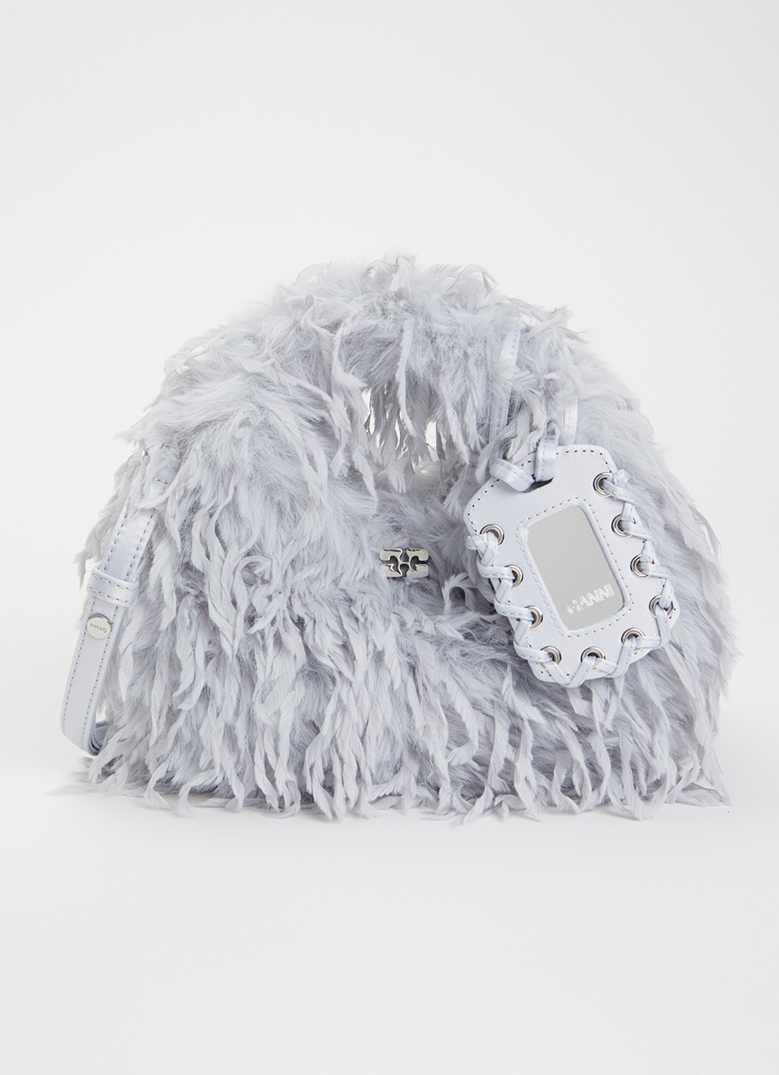 Ganni Hobo Mini Feather handtas met afneembare schouderriem - voorkant 5 grijs